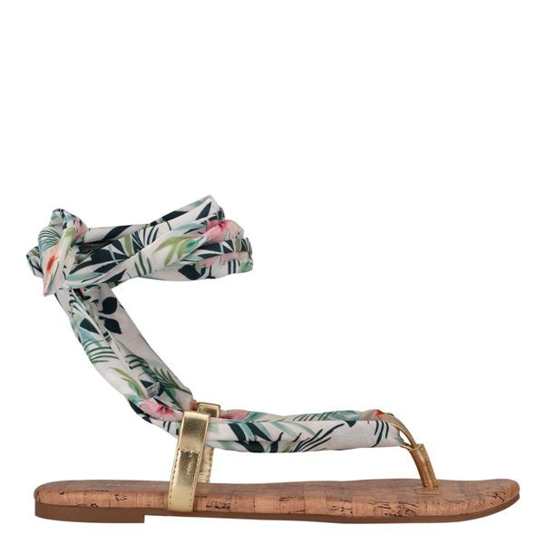 Nine West Trap Ankle Wrap White Multicolor Flat Sandals | South Africa 81T84-9R95